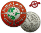 Preview: Vorderseite des World Clock XXXL Geocoins Red Silver von Geo-Discount mit Weltkarte