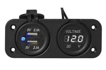 12V/24V Einbau Kit: Voltmeter 6-30V + USB Doppel-steckdose 2x2100mA