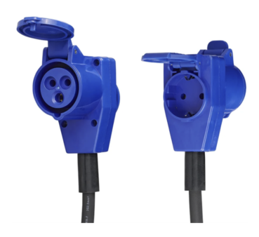 Adapterkabel von CEE Stecker nach CEE Winkelkupplung + Schuko Steckdose