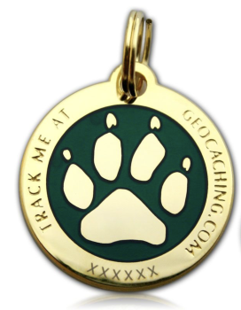 Cacher's Dog Geocoin Poliertes Gold - Weiss