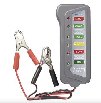 12V Batterietester mit LED-Anzeige und Klemmen