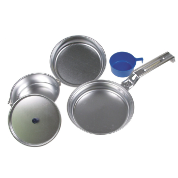 Aluminium-Kochset mit Topf, Pfanne, Schüssel und Tasse