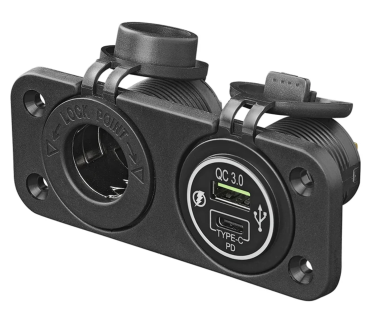 Einbau-Kit mit 12V-Steckdose und USB-C QC 3.0 Ladegerät