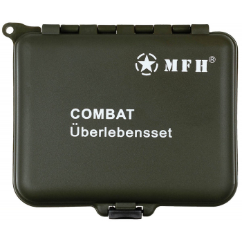 Kompaktes Combat Überlebensset in grüner Box mit Aufdruck