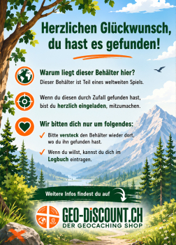 Preview: Rückseite des Geo-Discount Geocaching Logbuchs mit Hinweis für Zufallsfinder