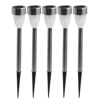 Solar LED Lampen Set 5er mit Flammen-Effekt Edelstahl