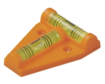 Wasserwaage in Pyramidenform mit zwei Libellen und orangefarbenem Gehäuse