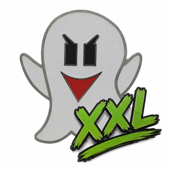 Vorderseite der XXL Virtual Ghost Geocoin mit leuchtendem Geistermotiv