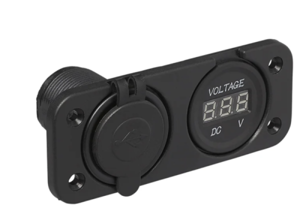 12V/24V Einbau Kit: Voltmeter 6-30V + USB Doppel-steckdose 2x2100mA