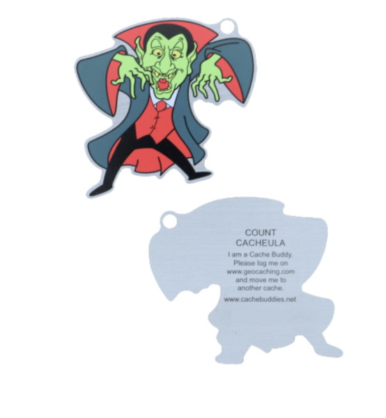 Count Cacheula Travel Tag Vorderseite mit Vampir-Motiv