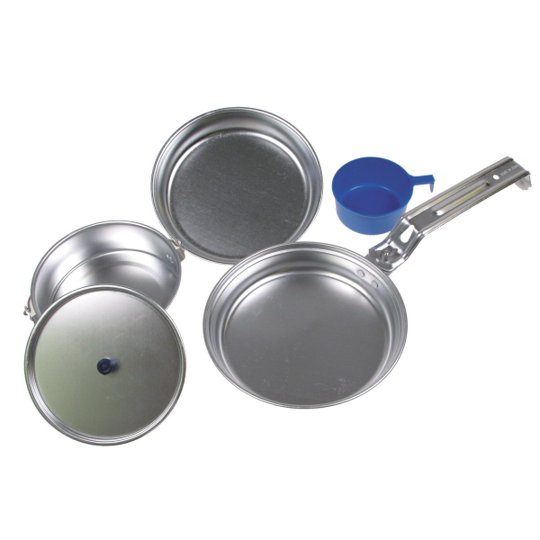Aluminium-Kochset mit Topf, Pfanne, Schüssel und Tasse