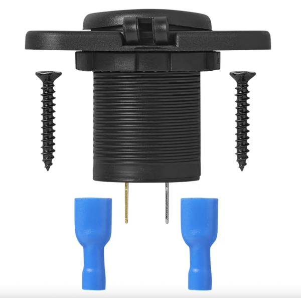 Einbau-USB-Ladegerät mit Zubehör: Kabelschuhe und Schrauben