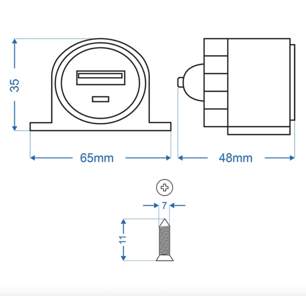 Technische Zeichnung der USB-Aufbausteckdose Typ A