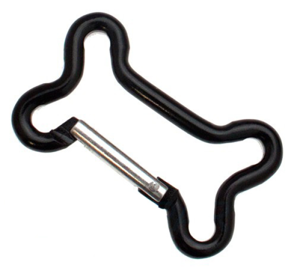 Karabiner in Bone-Form aus schwarzem Aluminium