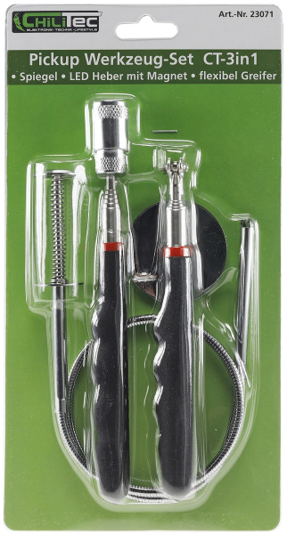 Pickup-Werkzeug-Set verpackt in Blisterkarte mit grüner Rückwand