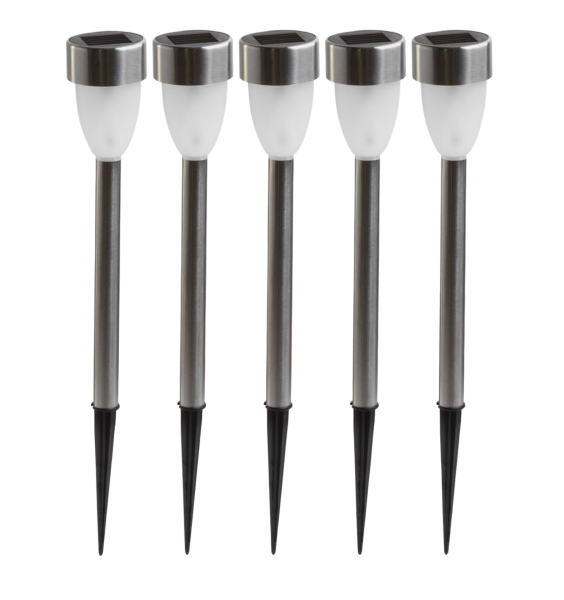 Solar LED Lampen Set 5er mit Flammen-Effekt Edelstahl