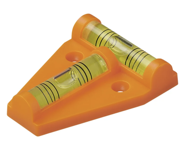 Wasserwaage in Pyramidenform mit zwei Libellen und orangefarbenem Gehäuse