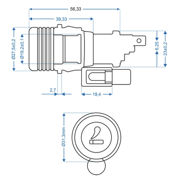 Einbausteckdose 12/24V bis 10A mit Lichtanzeige