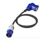 Adapterkabel von CEE Stecker nach CEE Winkelkupplung + Schuko Steckdose